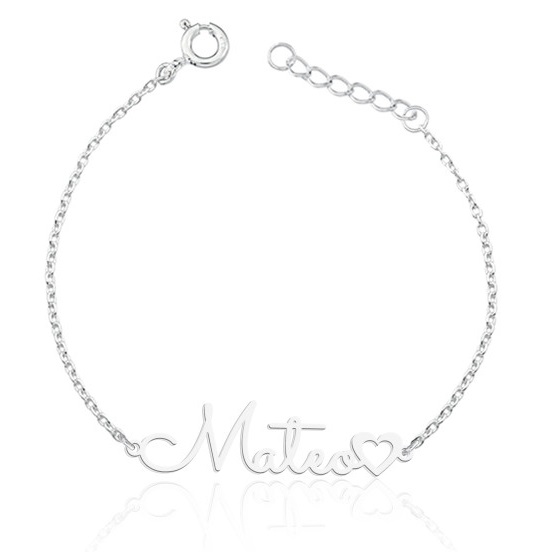 Pulseira Personalizada com Nome - Letra Fina com Coração