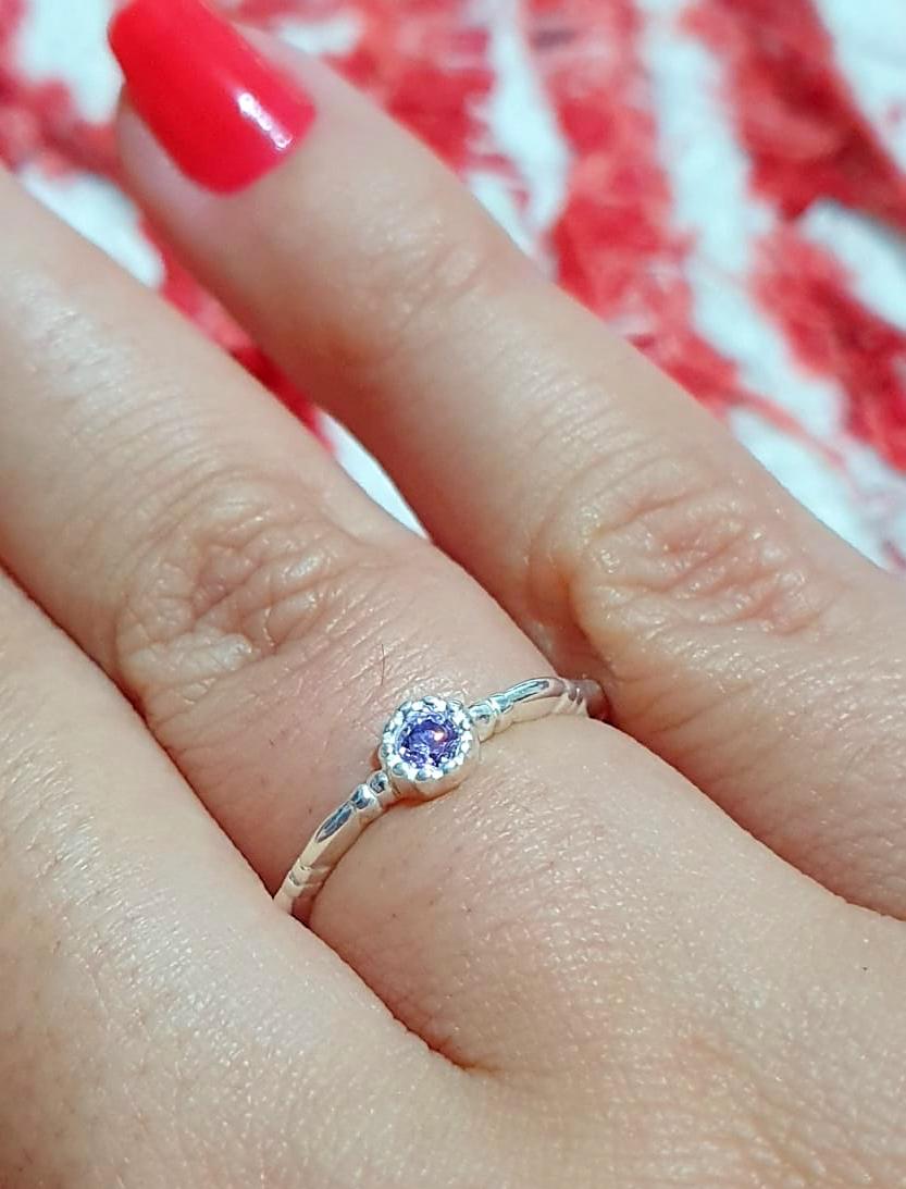 Anel Zircônia Redonda Colorida Lilás