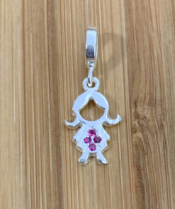 Berloque Menina Vazada Zircônia Rosa