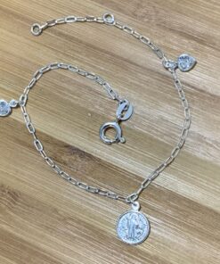 Pulseira Cadeado São Bento c/ Coração Zircônia