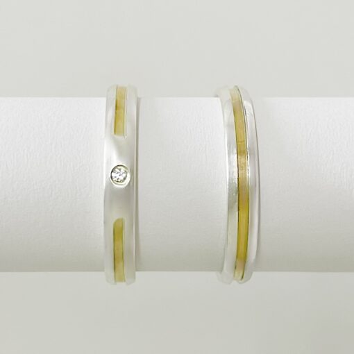 Aliança Prata 3mm com Fio de Ouro S/Pedra