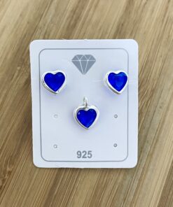 Conjunto Coração Cravação Inglesa - Azul Escuro