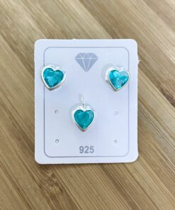 Conjunto Coração Cravação Inglesa - Verde Água