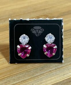 Brinco Duplo Zircônia Redonda e Coração - Rosa