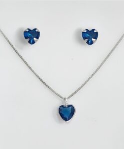 Conjunto Coração Zircônia Colorida - Azul Escuro