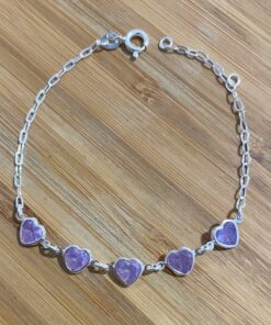 Pulseira 5 Corações Zircônias Roxas