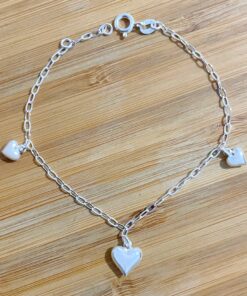 Pulseira Cadeado 3 Corações Pratas
