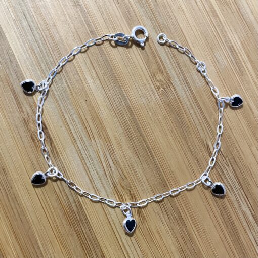 Pulseira 5 Corações Zircônias Pretas