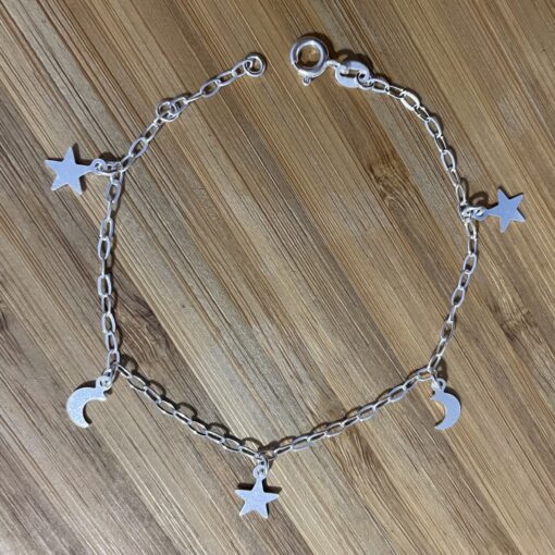 Pulseira Estrelas e Luas Prata