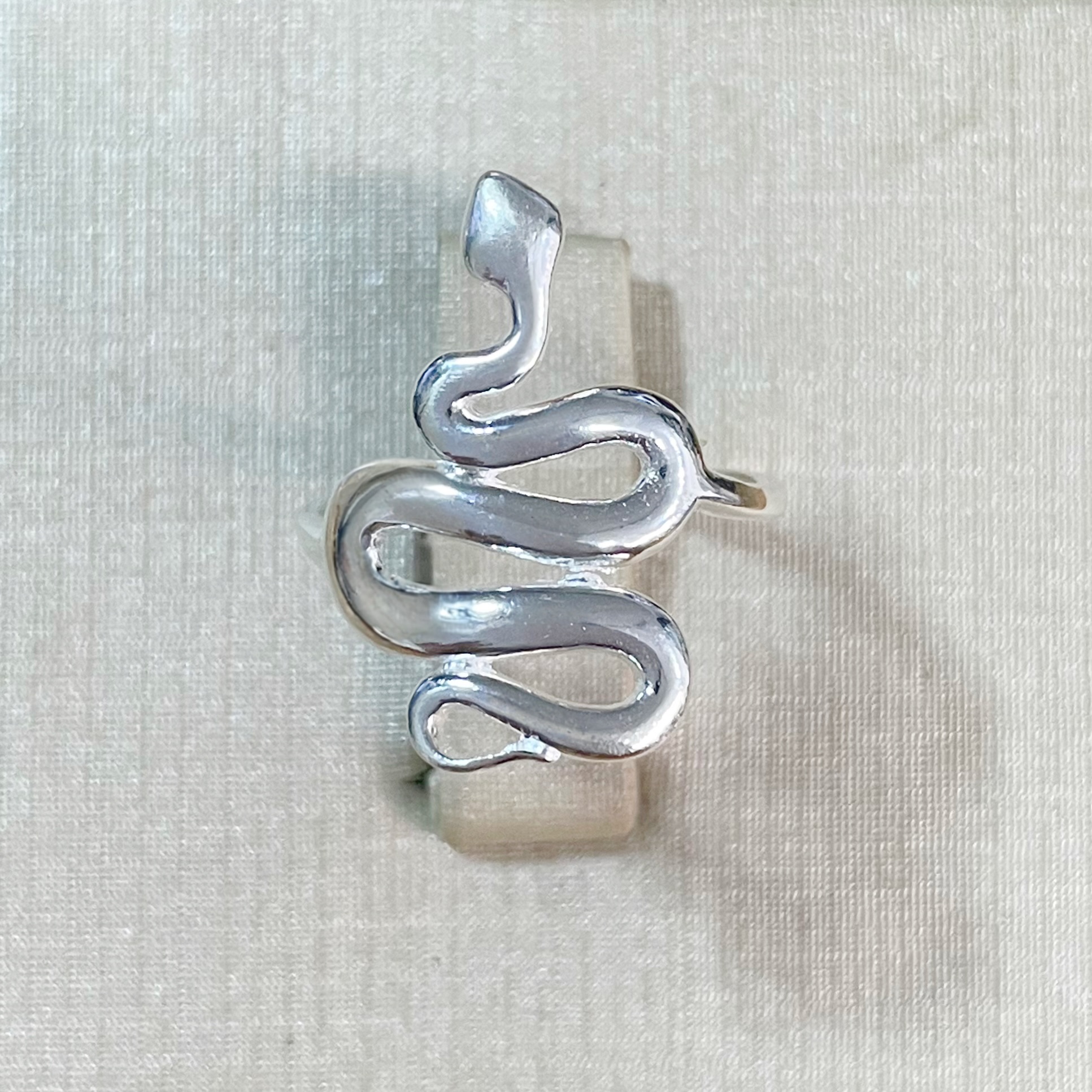 Anel Cobra Toda Prata Grande