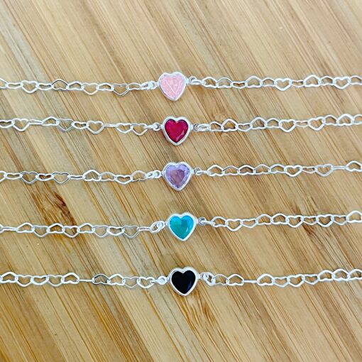 Pulseira Elo Coração com Coração Zircônia Colorida