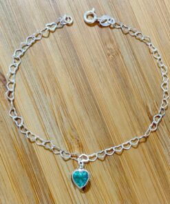 Pulseira Elo Coração com Coração Zircônia Colorida - Verde Água