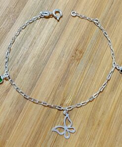 Pulseira Borboleta Vazada Pendurada com Zirconias Coloridas - Verde