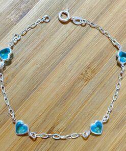 Pulseira 4 Corações Zircônias Azul Claro