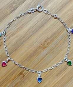 Pulseira 5 Zirconias Corações Coloridos