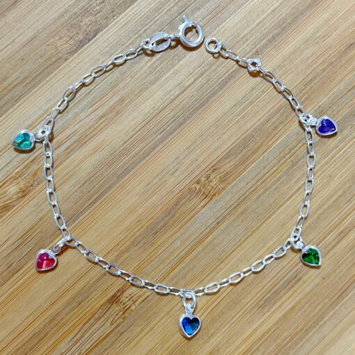 Pulseira 5 Zirconias Corações Coloridos