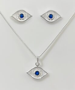 Conjunto Olho Grego Zircônia Azul