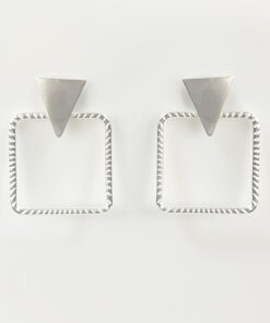 Brinco Quadrado Vazado com Triangulo Todo Prata
