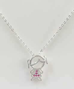 Gargantilha Menina Vazada com Zirconias Rosas Elo Cadeado