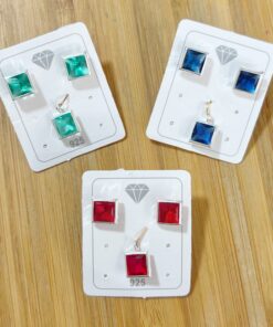 Conjunto Zircônia Quadrada Toda Prata Colorida