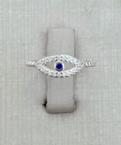 Anel Olho Grego Zircônia Azul Trabalhada