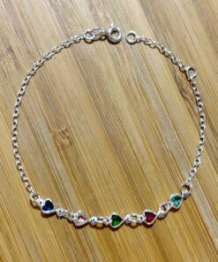 Pulseira 5 Corações Zirconias Coloridas
