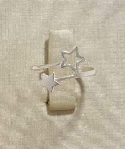 Anel Duplo Estrela Prata e Estrela Vazada