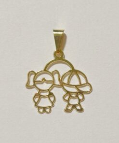 Pingente Menina e Menino Vazado Folheada Ouro 18k