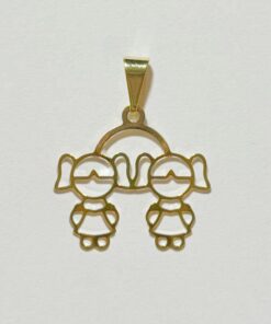 Pingente Menina e Menina Vazado Folheada Ouro 18k