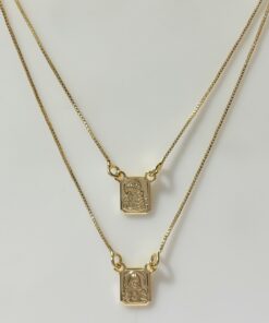 Escapulario Nossa Senhora do Carmo e Sagrado Coração de Jesus Folheado Ouro 18k