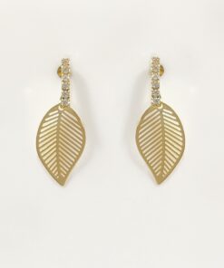 Brinco Folha Cravejada Folheada Ouro 18k